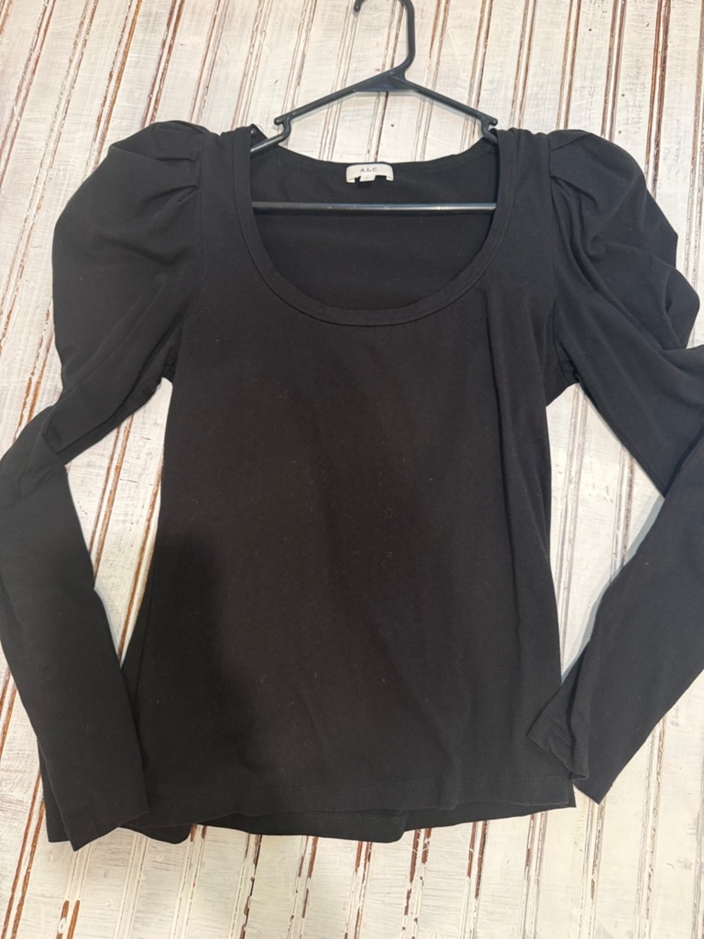 A.L.C. Black Puff-Sleeve Scoop Neck Long Sleeve Top